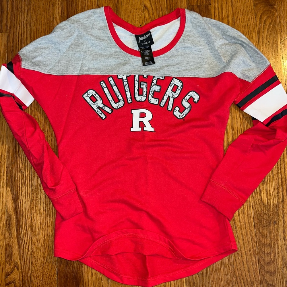 Rutgers red gray floral pullover long sleeve